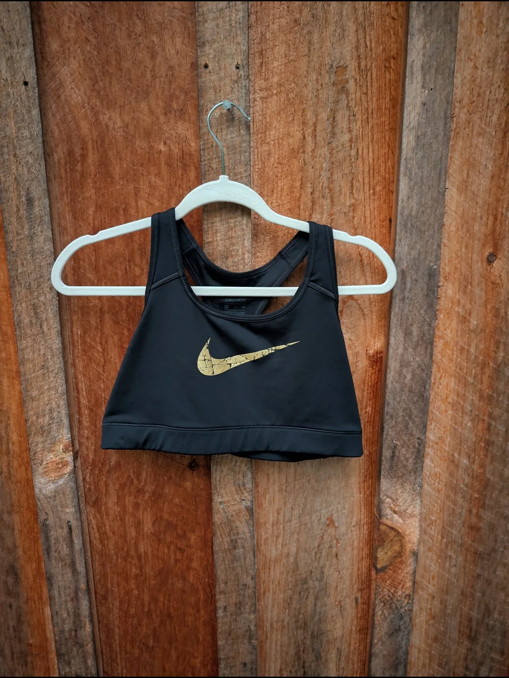 Nike Black Sports Bra with Gold Swoosh Logo